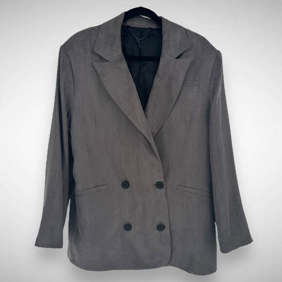 Allsaints Elle Double Breasted Grey Blazer Size US 6 UK 10 Chic Timeless Clean - Picture 2 of 12